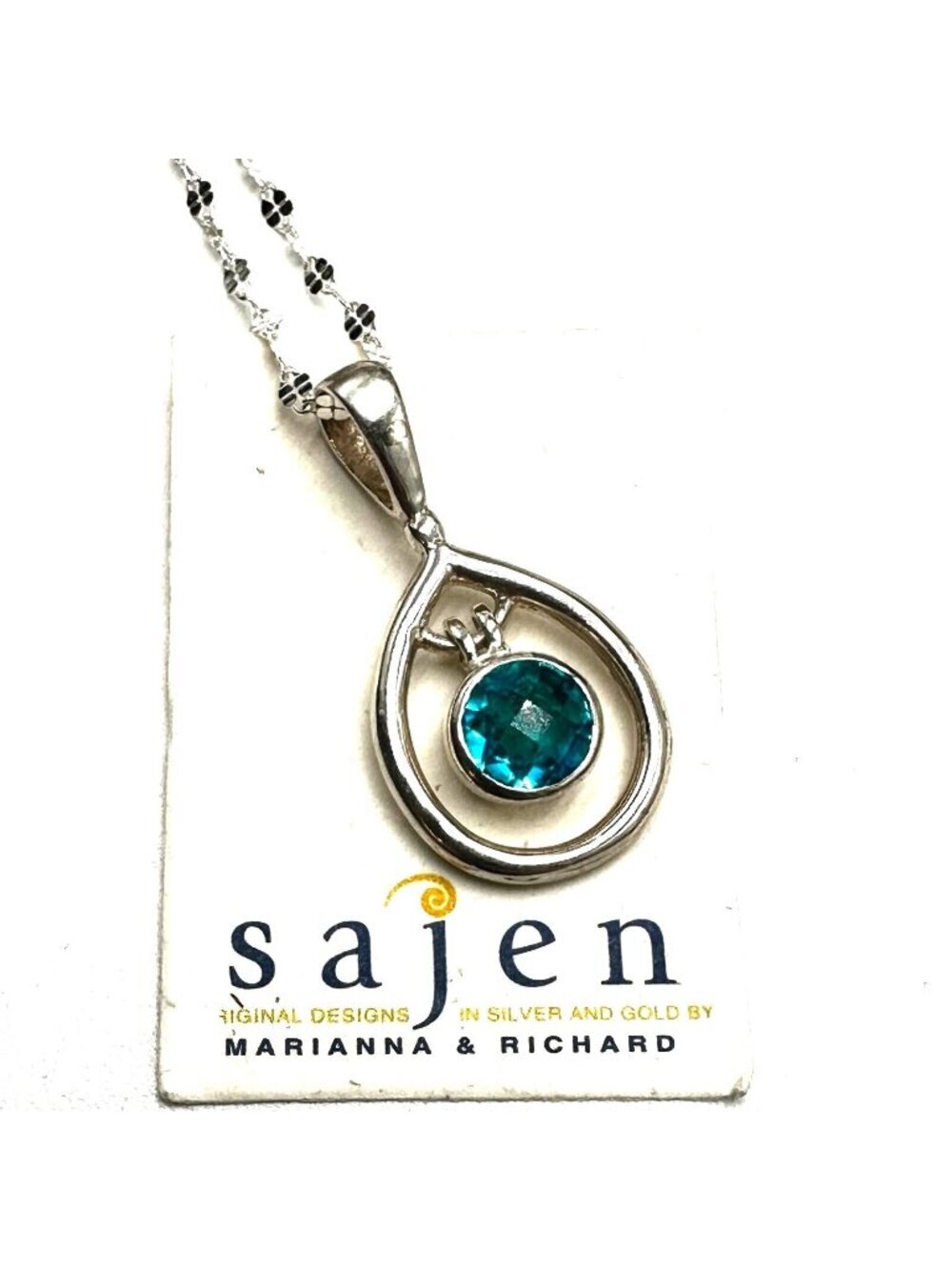 SAJEN Blue Facteted Gemstone Pendant Sterling Silver 16 Inch Chain Necklace